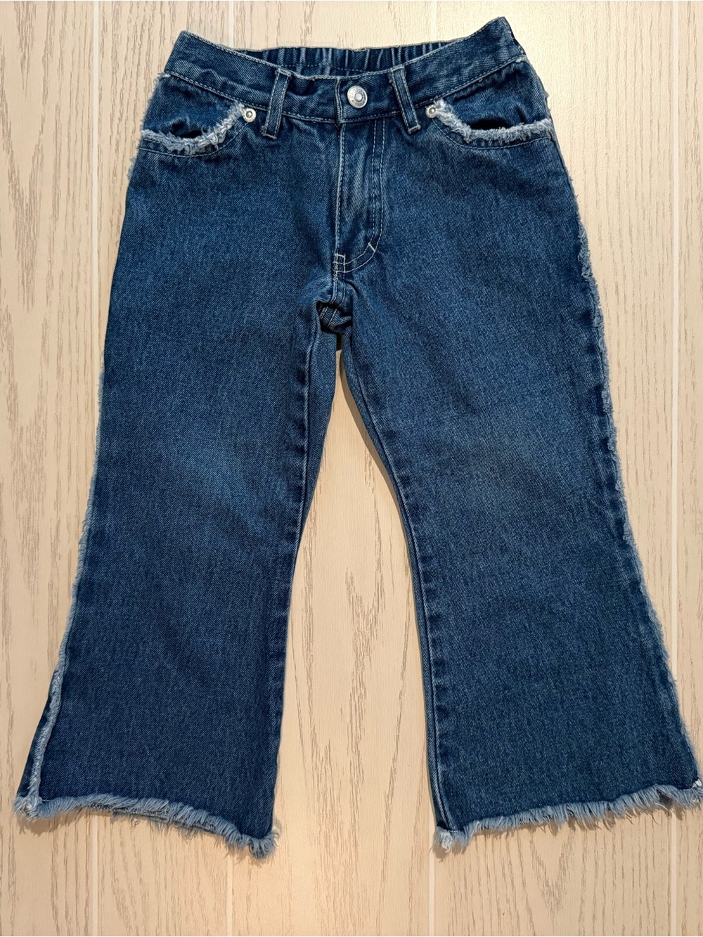 The Children’s Place Wide Leg Jeans Girls Size 4 Raw Hem Frayed Denim Pants